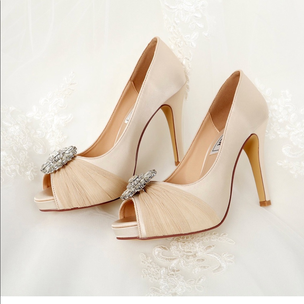 LUXVEER Champagne satin lace Wedding high heel
